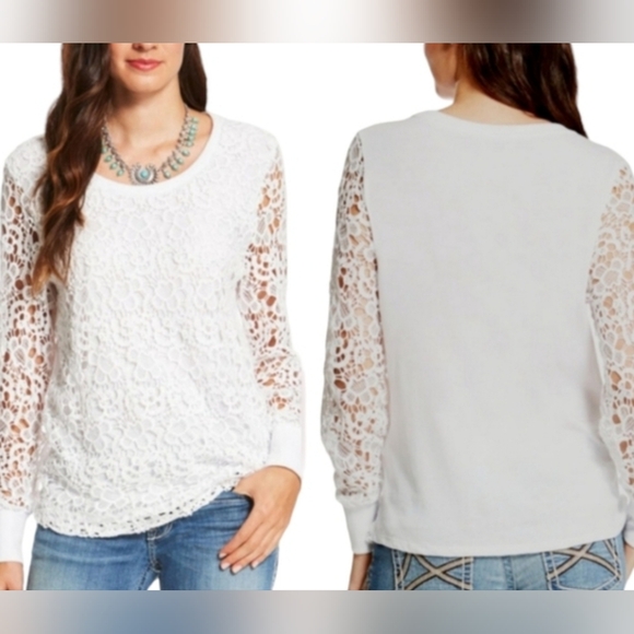 Ariat Tops - Ariat Women's White Long Sleeve Crochet Top Size Medium